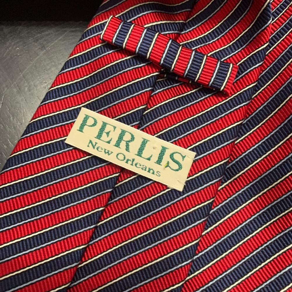 Red & blue silk Perlis tie - Picture 2 of 2